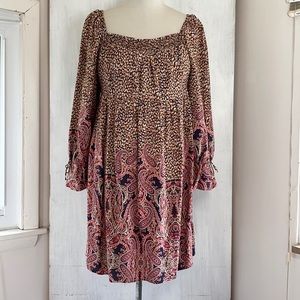 Women’s large Maeve paisley smocked square neck peasant dress